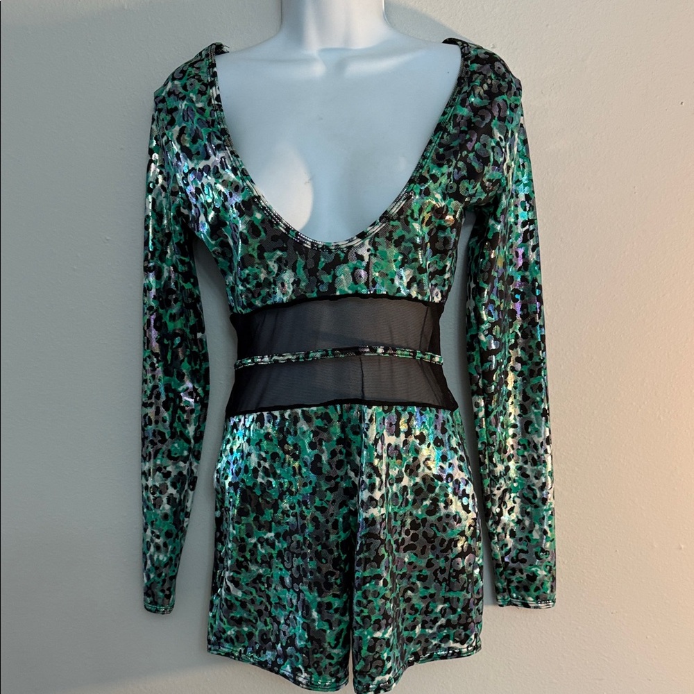 Curtain Call Size M Green Leopard Print Women's Romper